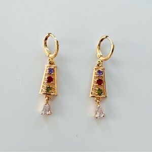 New 18K Gold Plated multicolor drop earrings. New